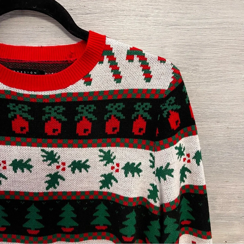 asos Design Christmas Holiday Striped Crew Neck Knit Sweater Size XS GC‎